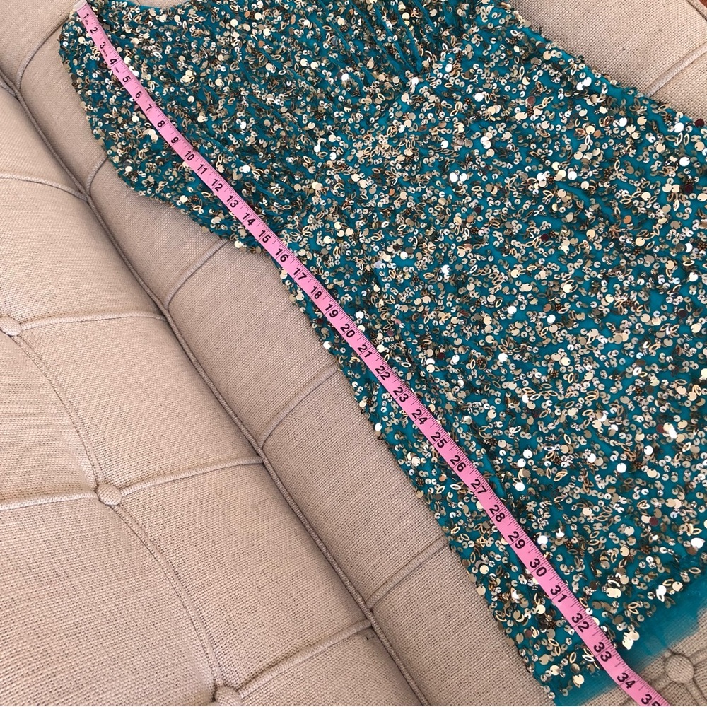 Aidan Mattox Teal Cocktail Dress with Gold Sequins - Picture 5 of 13